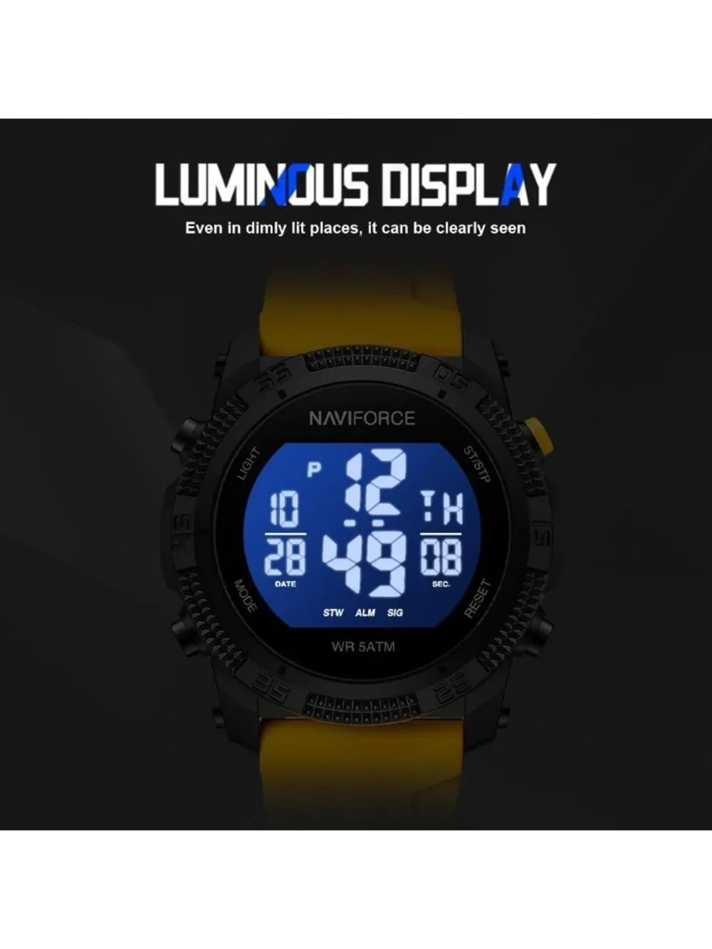 Unisex Yellow Analog Quartz Rubber Strap Sports Waterproof Digital Wrist Watch